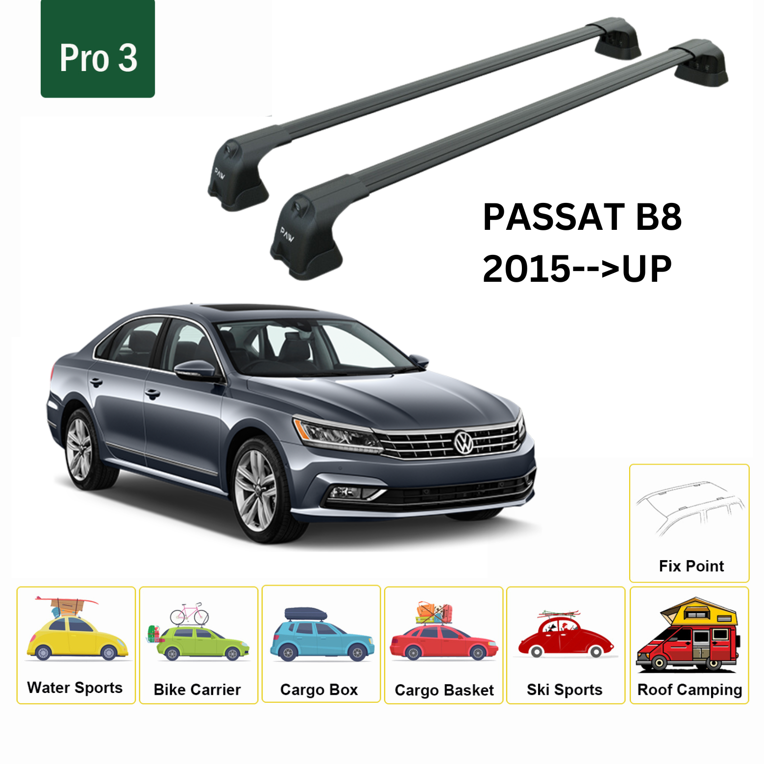 For Volkswagen Passat B8 2015-Up Roof Rack Cross Bar Normal Roof Black For Volkswagen Passat B8 2015-Up Roof Rack Cross Bar Normal Roof Black
